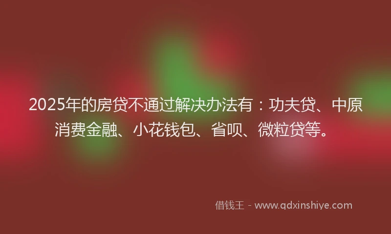 2025年的房贷不通过解决办法有：功夫贷、中原消费金融、小花钱包、省呗、微粒贷等。