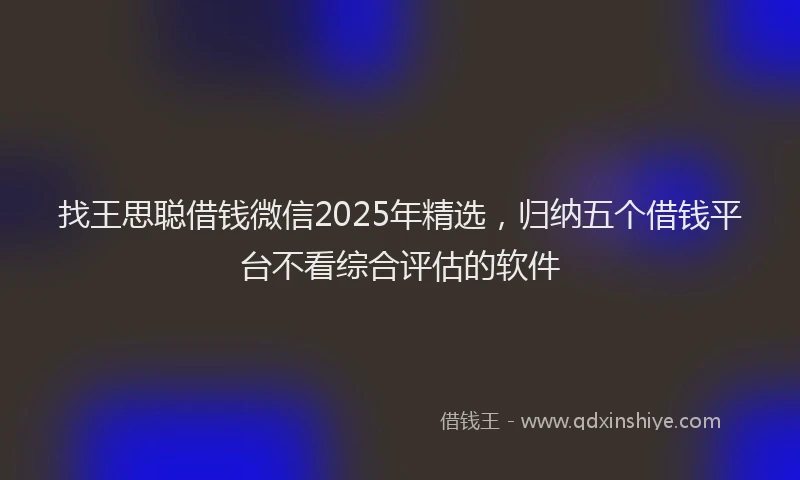 找王思聪借钱微信2025年精选，归纳五个借钱平台不看综合评估的软件