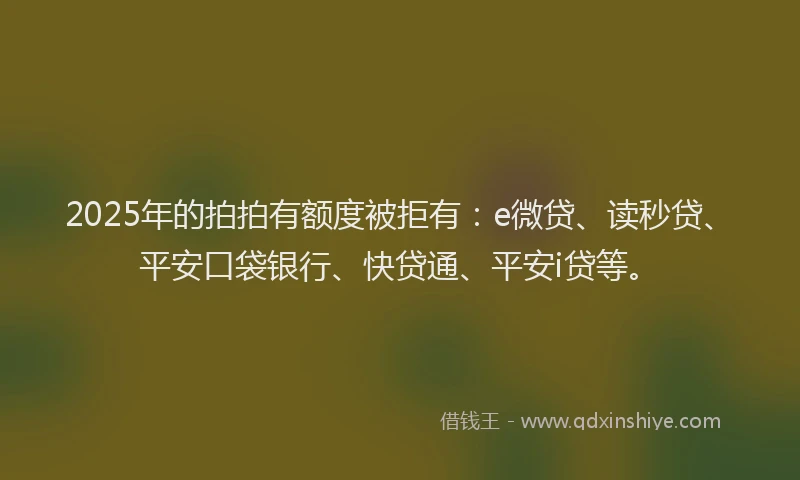 2025年的拍拍有额度被拒有：e微贷、读秒贷、平安口袋银行、快贷通、平安i贷等。