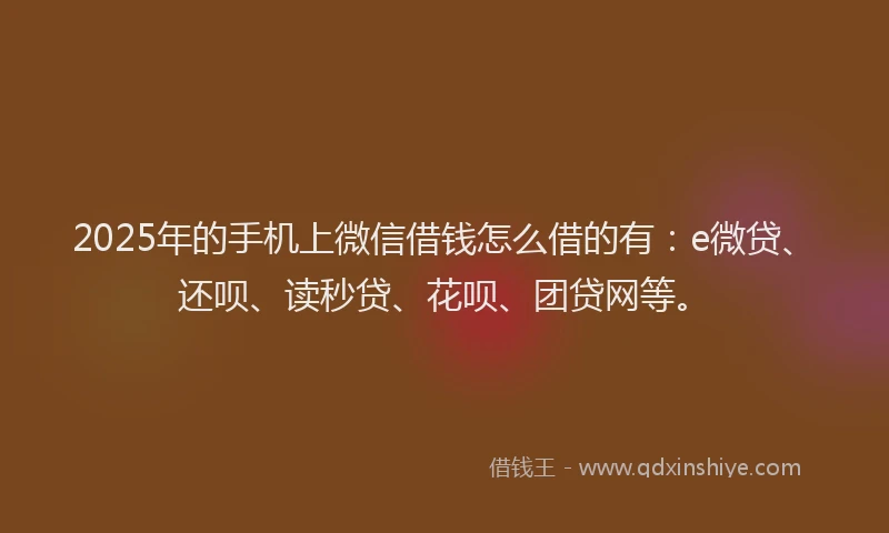 2025年的手机上微信借钱怎么借的有：e微贷、还呗、读秒贷、花呗、团贷网等。
