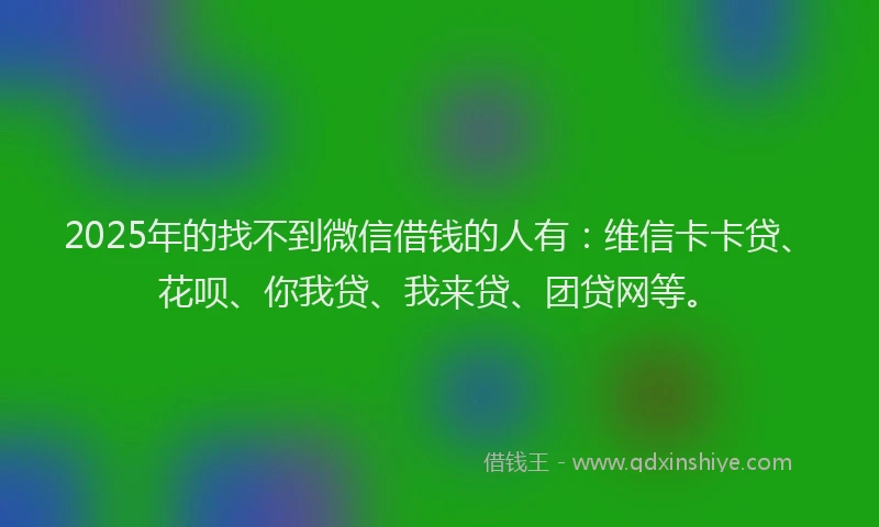 2025年的找不到微信借钱的人有：维信卡卡贷、花呗、你我贷、我来贷、团贷网等。