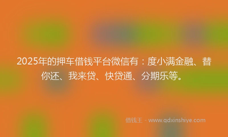 2025年的押车借钱平台微信有：度小满金融、替你还、我来贷、快贷通、分期乐等。