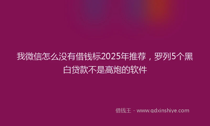 我微信怎么没有借钱标2025年推荐，罗列5个黑白贷款不是高炮的软件