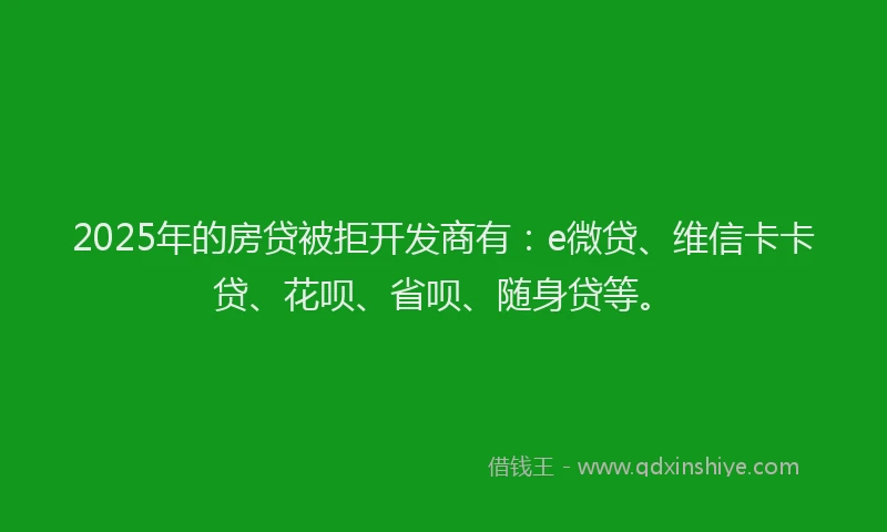 2025年的房贷被拒开发商有：e微贷、维信卡卡贷、花呗、省呗、随身贷等。