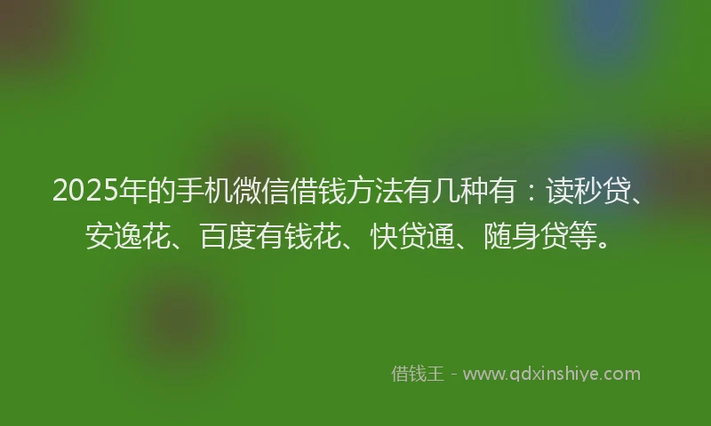2025年的手机微信借钱方法有几种有：读秒贷、安逸花、百度有钱花、快贷通、随身贷等。
