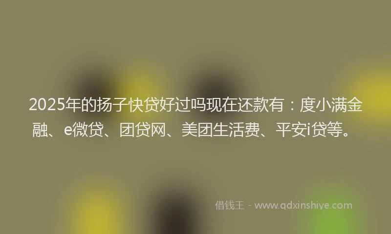 2025年的扬子快贷好过吗现在还款有：度小满金融、e微贷、团贷网、美团生活费、平安i贷等。
