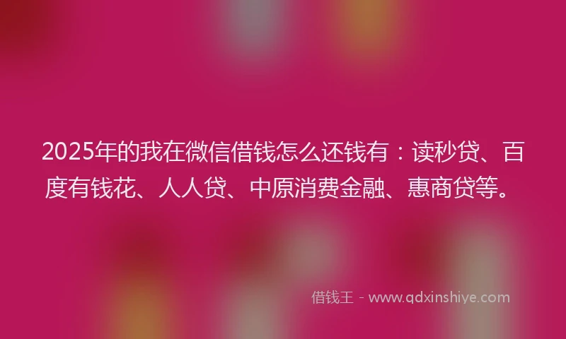 2025年的我在微信借钱怎么还钱有：读秒贷、百度有钱花、人人贷、中原消费金融、惠商贷等。