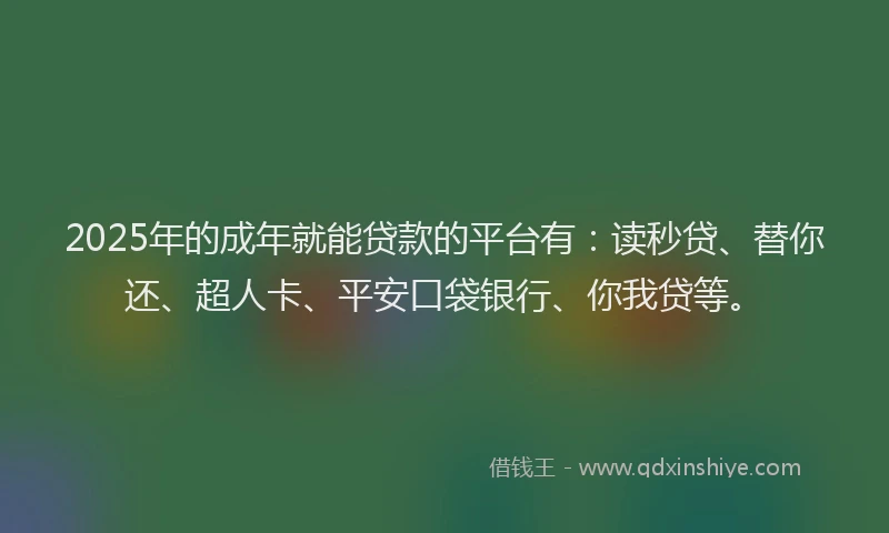 2025年的成年就能贷款的平台有：读秒贷、替你还、超人卡、平安口袋银行、你我贷等。