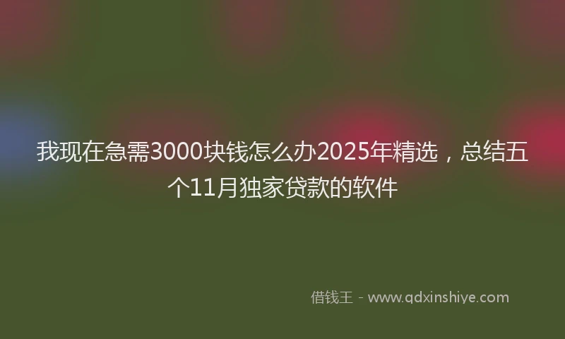 我现在急需3000块钱怎么办2025年精选，总结五个11月独家贷款的软件