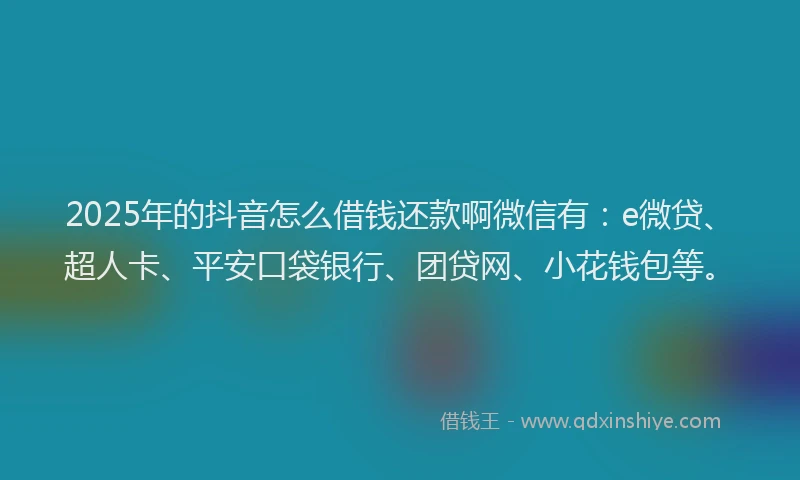 2025年的抖音怎么借钱还款啊微信有：e微贷、超人卡、平安口袋银行、团贷网、小花钱包等。