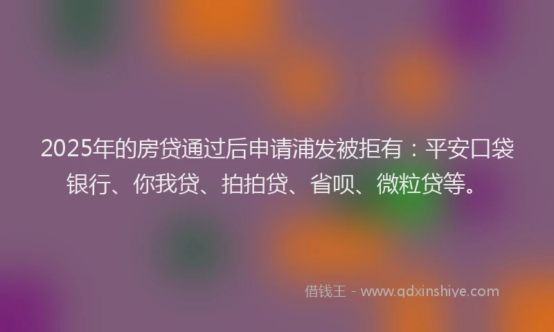 2025年的房贷通过后申请浦发被拒有：平安口袋银行、你我贷、拍拍贷、省呗、微粒贷等。