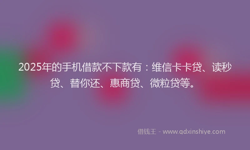 2025年的手机借款不下款有：维信卡卡贷、读秒贷、替你还、惠商贷、微粒贷等。