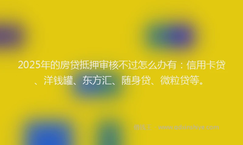 2025年的房贷抵押审核不过怎么办有：信用卡贷、洋钱罐、东方汇、随身贷、微粒贷等。
