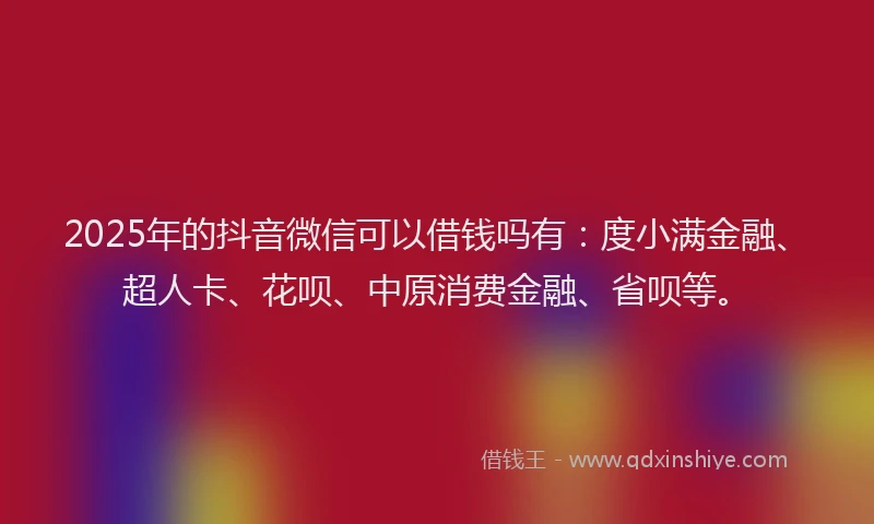 2025年的抖音微信可以借钱吗有：度小满金融、超人卡、花呗、中原消费金融、省呗等。