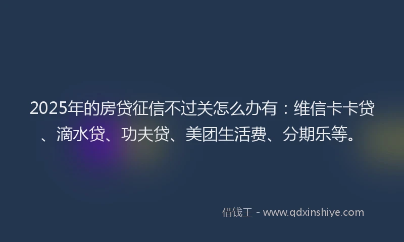 2025年的房贷征信不过关怎么办有：维信卡卡贷、滴水贷、功夫贷、美团生活费、分期乐等。