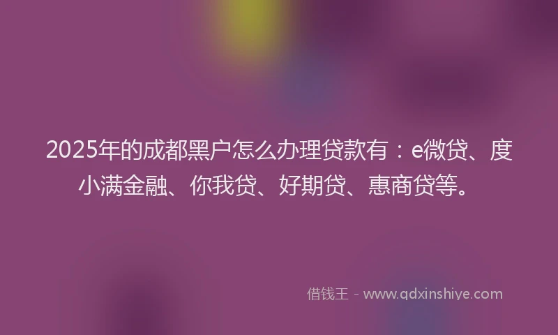 2025年的成都黑户怎么办理贷款有：e微贷、度小满金融、你我贷、好期贷、惠商贷等。