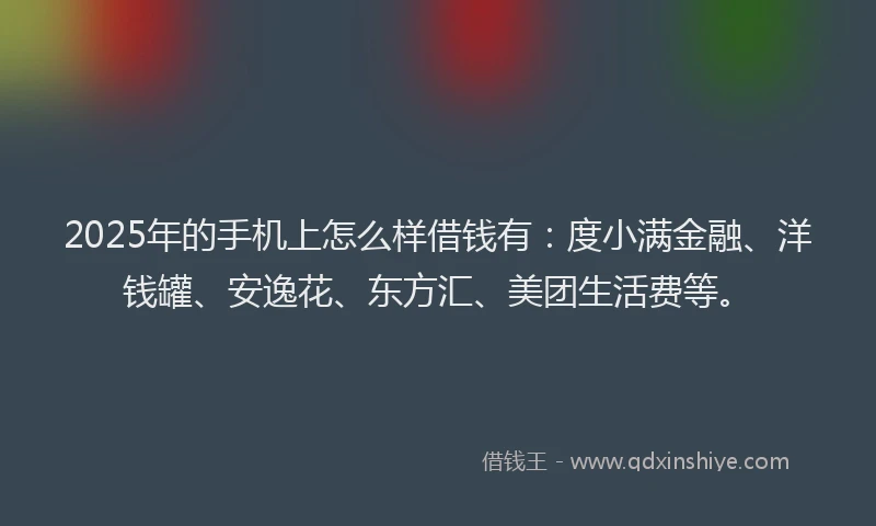 2025年的手机上怎么样借钱有：度小满金融、洋钱罐、安逸花、东方汇、美团生活费等。