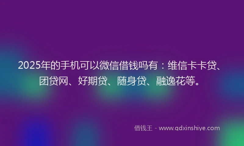 2025年的手机可以微信借钱吗有：维信卡卡贷、团贷网、好期贷、随身贷、融逸花等。