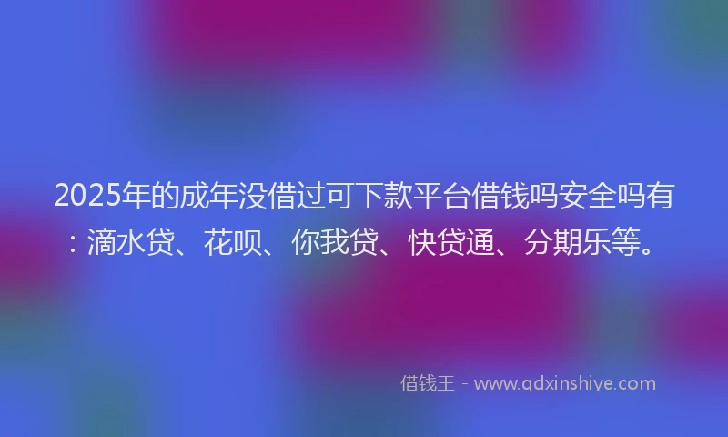 2025年的成年没借过可下款平台借钱吗安全吗有：滴水贷、花呗、你我贷、快贷通、分期乐等。