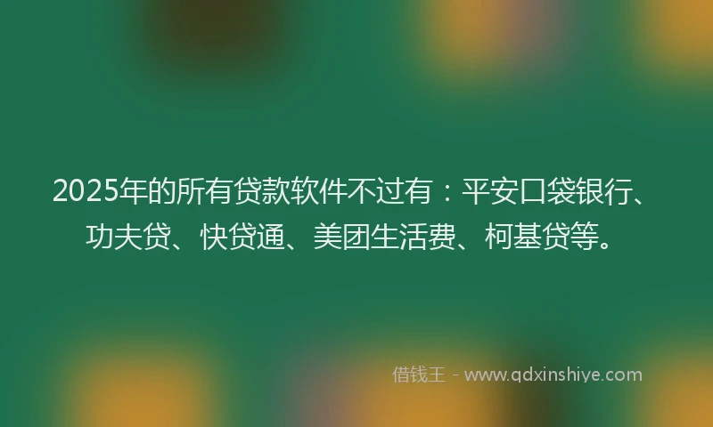 2025年的所有贷款软件不过有：平安口袋银行、功夫贷、快贷通、美团生活费、柯基贷等。