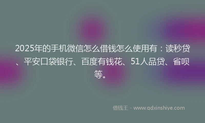 2025年的手机微信怎么借钱怎么使用有：读秒贷、平安口袋银行、百度有钱花、51人品贷、省呗等。