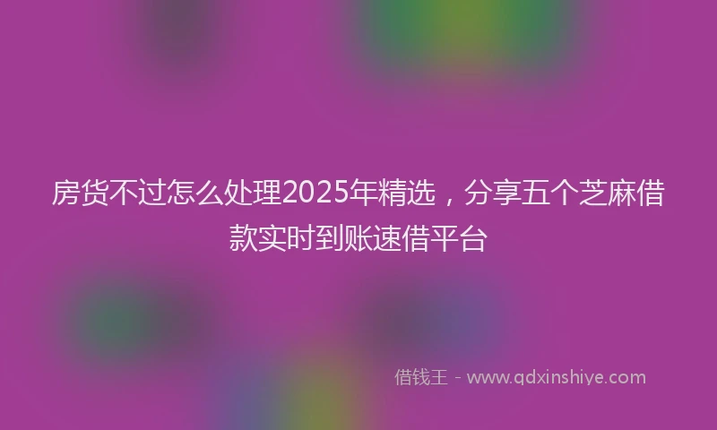 房货不过怎么处理2025年精选，分享五个芝麻借款实时到账速借平台