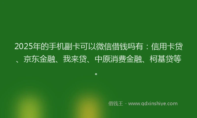 2025年的手机副卡可以微信借钱吗有：信用卡贷、京东金融、我来贷、中原消费金融、柯基贷等。