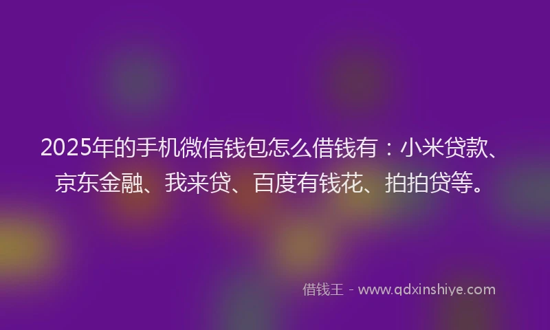 2025年的手机微信钱包怎么借钱有：小米贷款、京东金融、我来贷、百度有钱花、拍拍贷等。