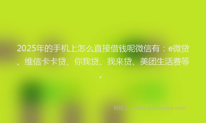 2025年的手机上怎么直接借钱呢微信有：e微贷、维信卡卡贷、你我贷、我来贷、美团生活费等。