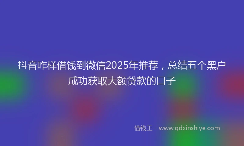 抖音咋样借钱到微信2025年推荐，总结五个黑户成功获取大额贷款的口子