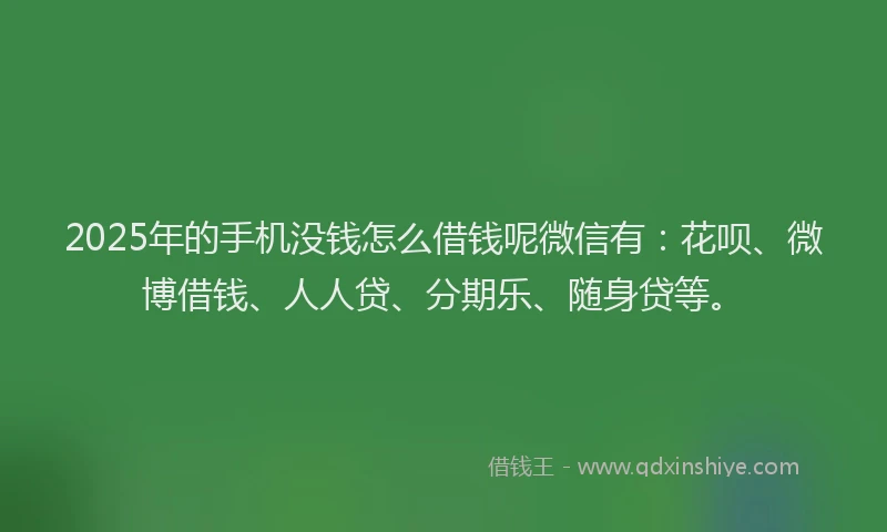 2025年的手机没钱怎么借钱呢微信有：花呗、微博借钱、人人贷、分期乐、随身贷等。