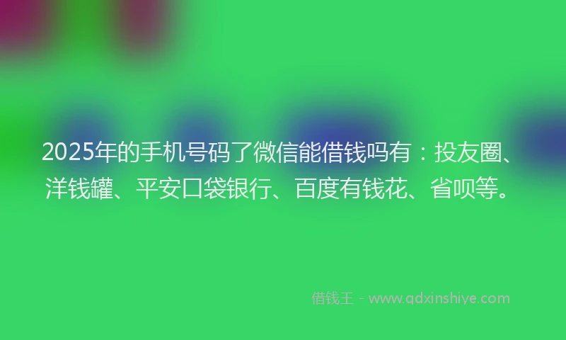 2025年的手机号码了微信能借钱吗有：投友圈、洋钱罐、平安口袋银行、百度有钱花、省呗等。