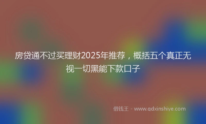 房贷通不过买理财2025年推荐，概括五个真正无视一切黑能下款口子