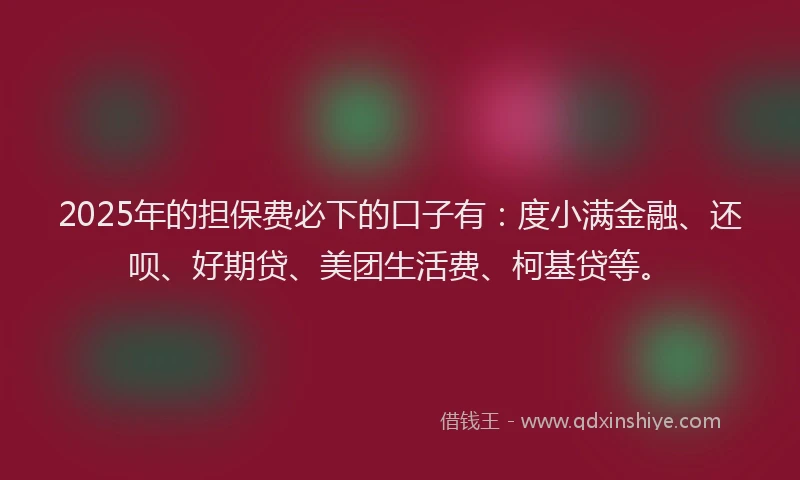 2025年的担保费必下的口子有：度小满金融、还呗、好期贷、美团生活费、柯基贷等。