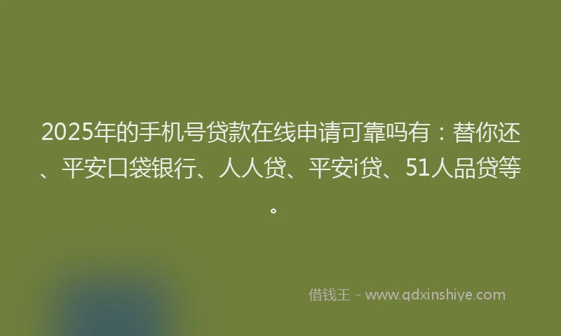 2025年的手机号贷款在线申请可靠吗有：替你还、平安口袋银行、人人贷、平安i贷、51人品贷等。