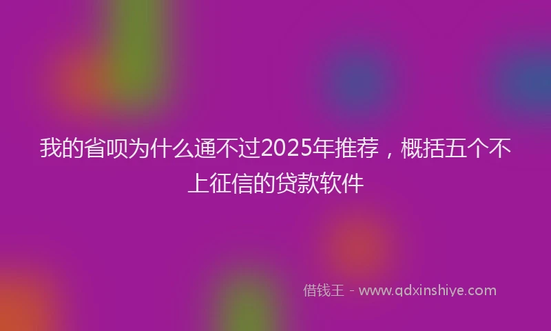 我的省呗为什么通不过2025年推荐，概括五个不上征信的贷款软件