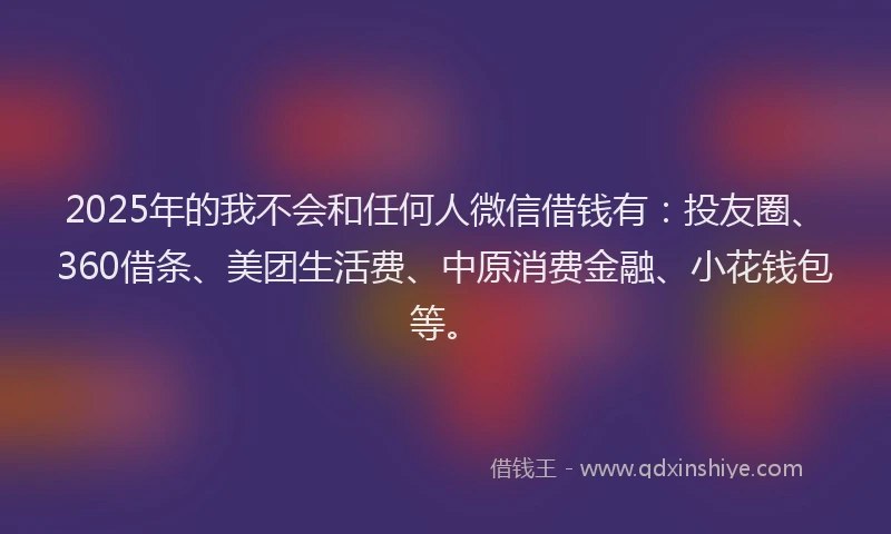 2025年的我不会和任何人微信借钱有：投友圈、360借条、美团生活费、中原消费金融、小花钱包等。