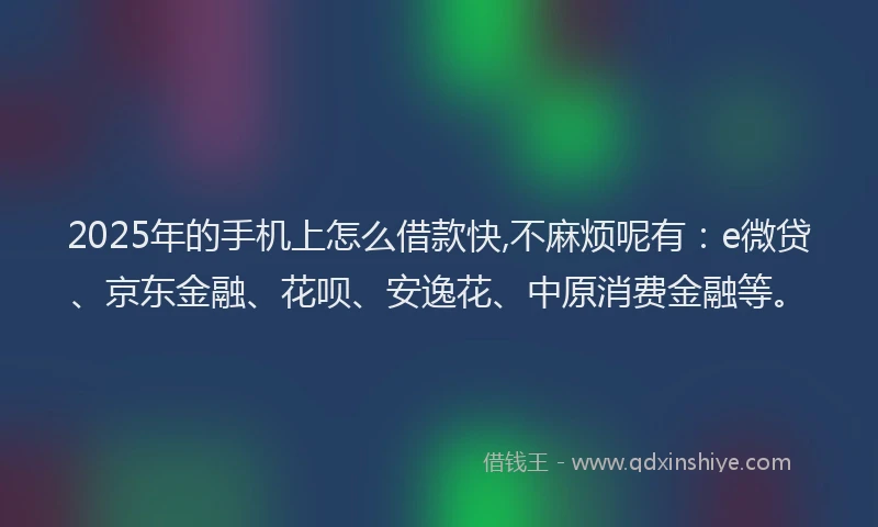 2025年的手机上怎么借款快,不麻烦呢有：e微贷、京东金融、花呗、安逸花、中原消费金融等。