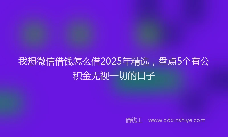 我想微信借钱怎么借2025年精选，盘点5个有公积金无视一切的口子