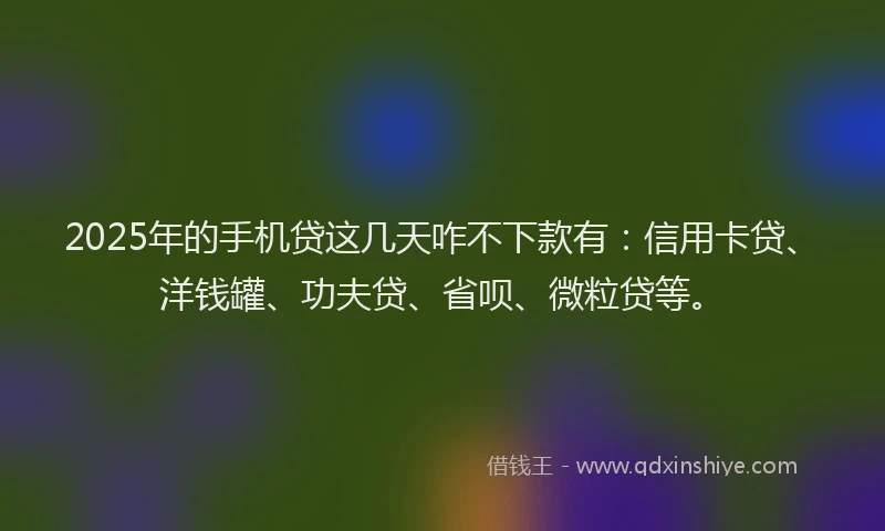 2025年的手机贷这几天咋不下款有：信用卡贷、洋钱罐、功夫贷、省呗、微粒贷等。