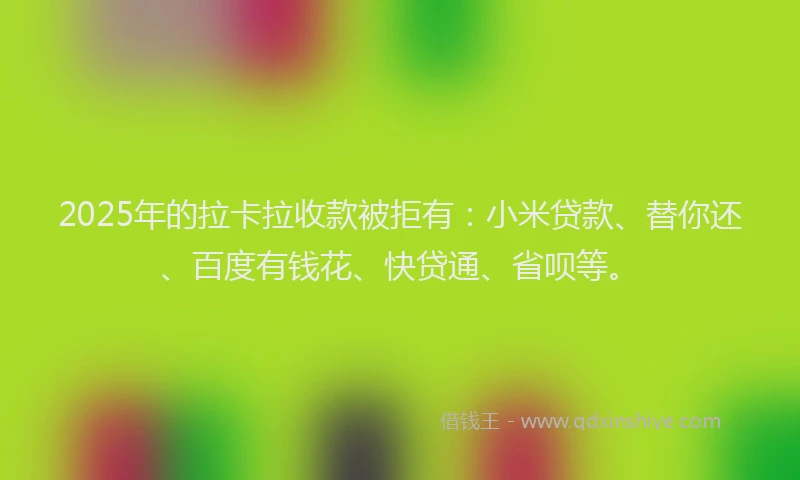 2025年的拉卡拉收款被拒有：小米贷款、替你还、百度有钱花、快贷通、省呗等。