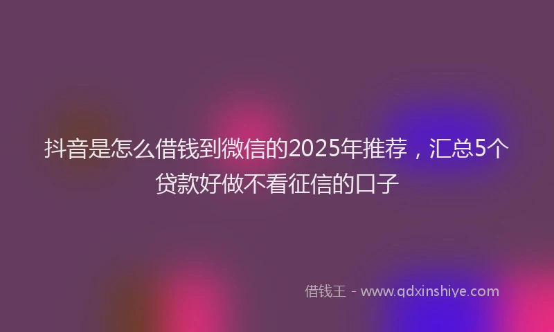抖音是怎么借钱到微信的2025年推荐，汇总5个贷款好做不看征信的口子