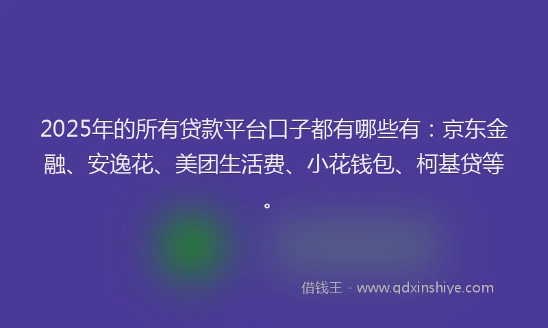 2025年的所有贷款平台口子都有哪些有：京东金融、安逸花、美团生活费、小花钱包、柯基贷等。