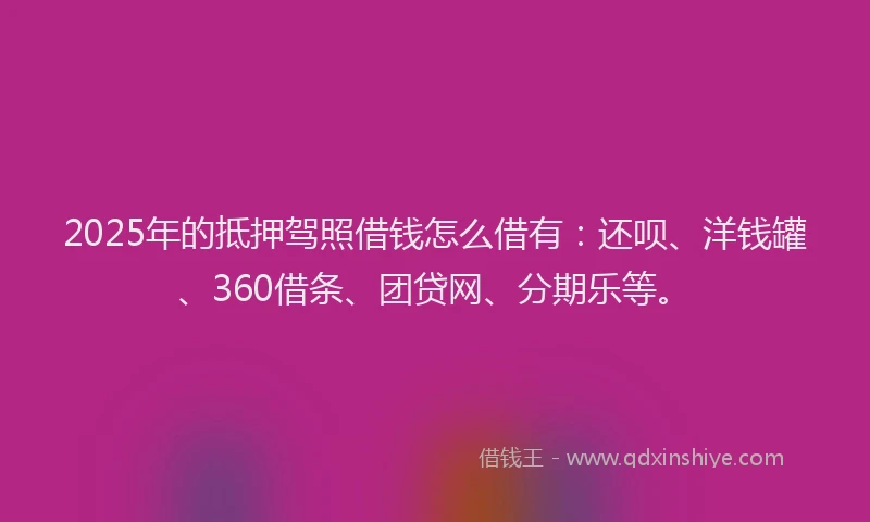 2025年的抵押驾照借钱怎么借有：还呗、洋钱罐、360借条、团贷网、分期乐等。