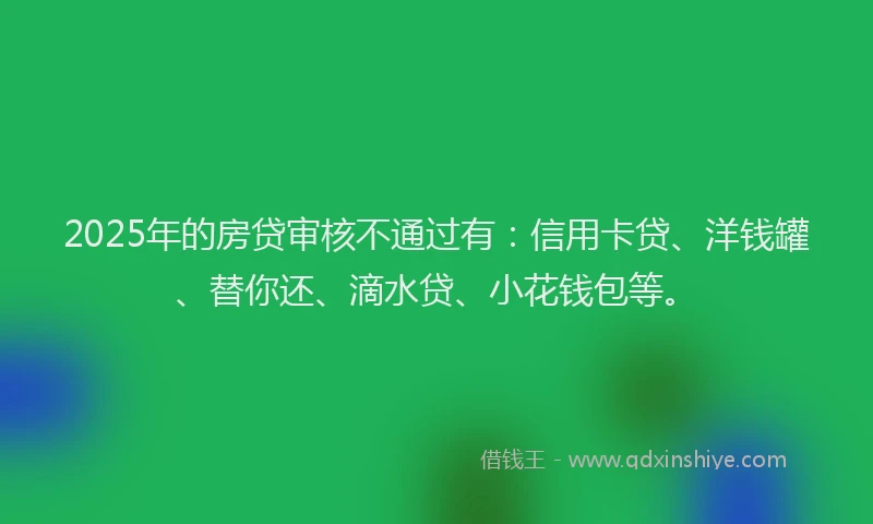 2025年的房贷审核不通过有：信用卡贷、洋钱罐、替你还、滴水贷、小花钱包等。