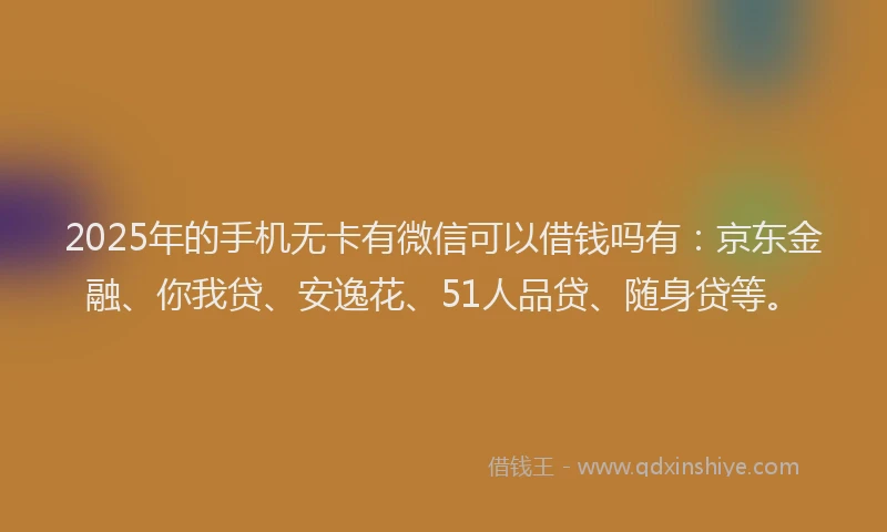 2025年的手机无卡有微信可以借钱吗有：京东金融、你我贷、安逸花、51人品贷、随身贷等。