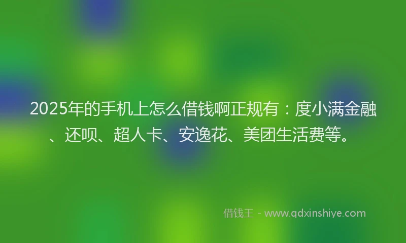 2025年的手机上怎么借钱啊正规有：度小满金融、还呗、超人卡、安逸花、美团生活费等。