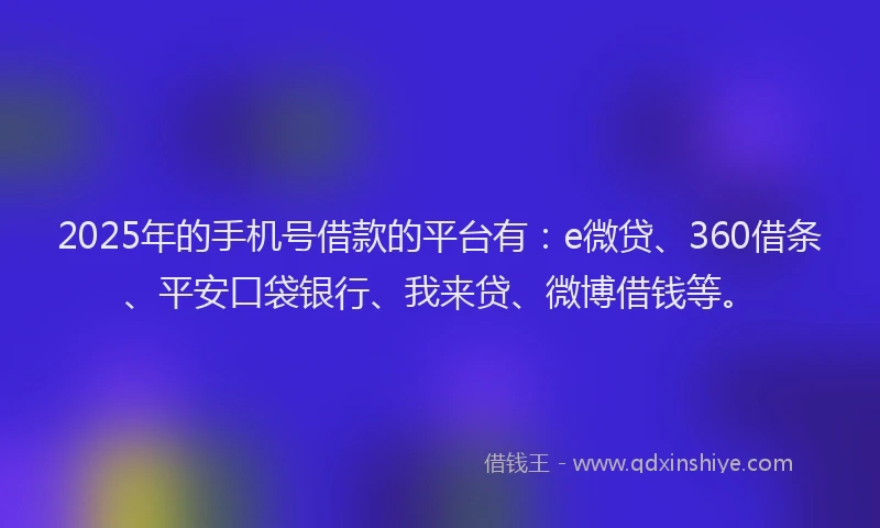 2025年的手机号借款的平台有：e微贷、360借条、平安口袋银行、我来贷、微博借钱等。