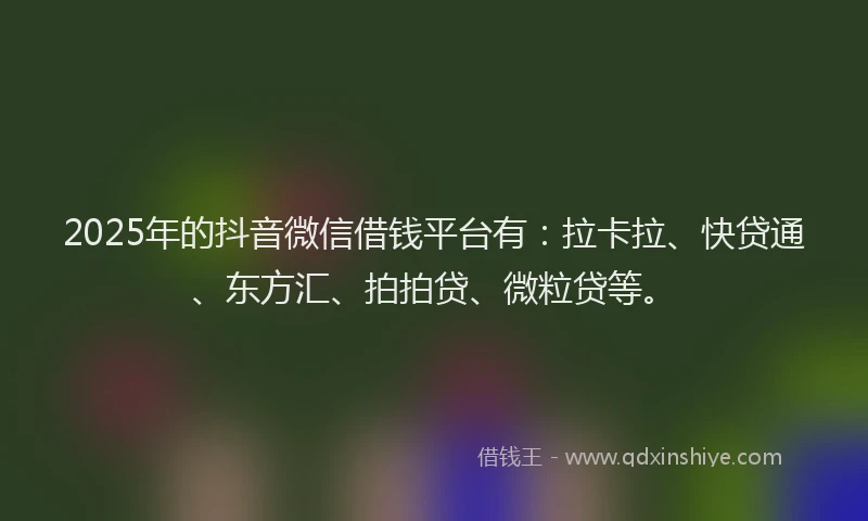 2025年的抖音微信借钱平台有：拉卡拉、快贷通、东方汇、拍拍贷、微粒贷等。