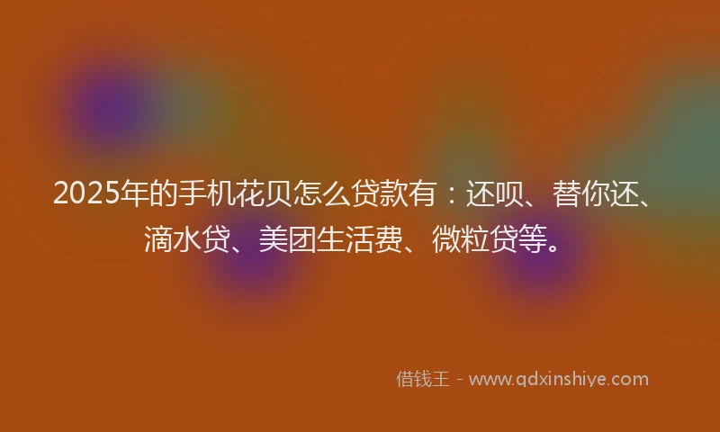 2025年的手机花贝怎么贷款有：还呗、替你还、滴水贷、美团生活费、微粒贷等。